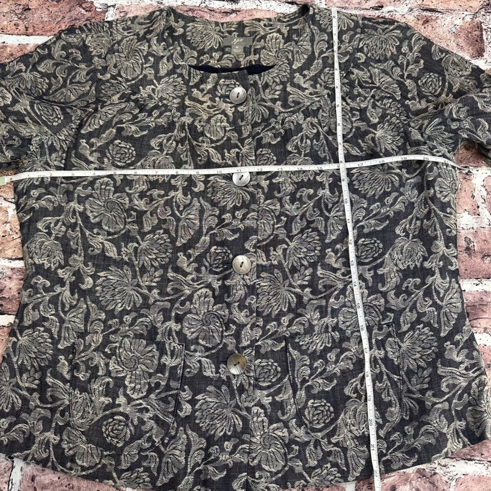 Textured Tencel Linen Floral Jacquard Jacket‎ Boxy Fit Button Front Minimalist - Picture 12 of 16